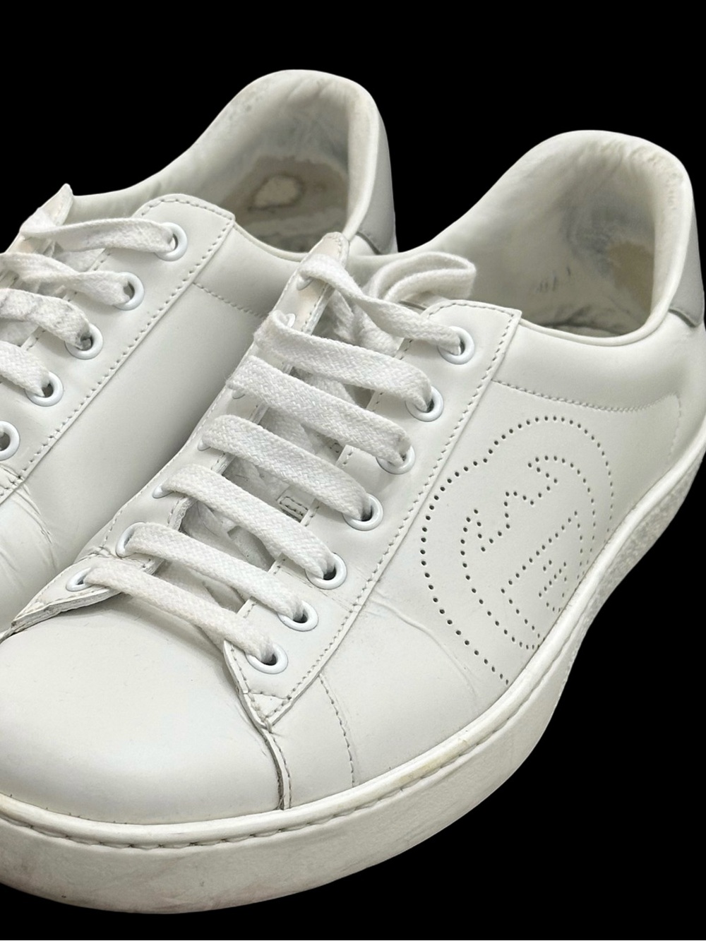 Gucci Ace Perforated Interlocking G Leather Sneakers White